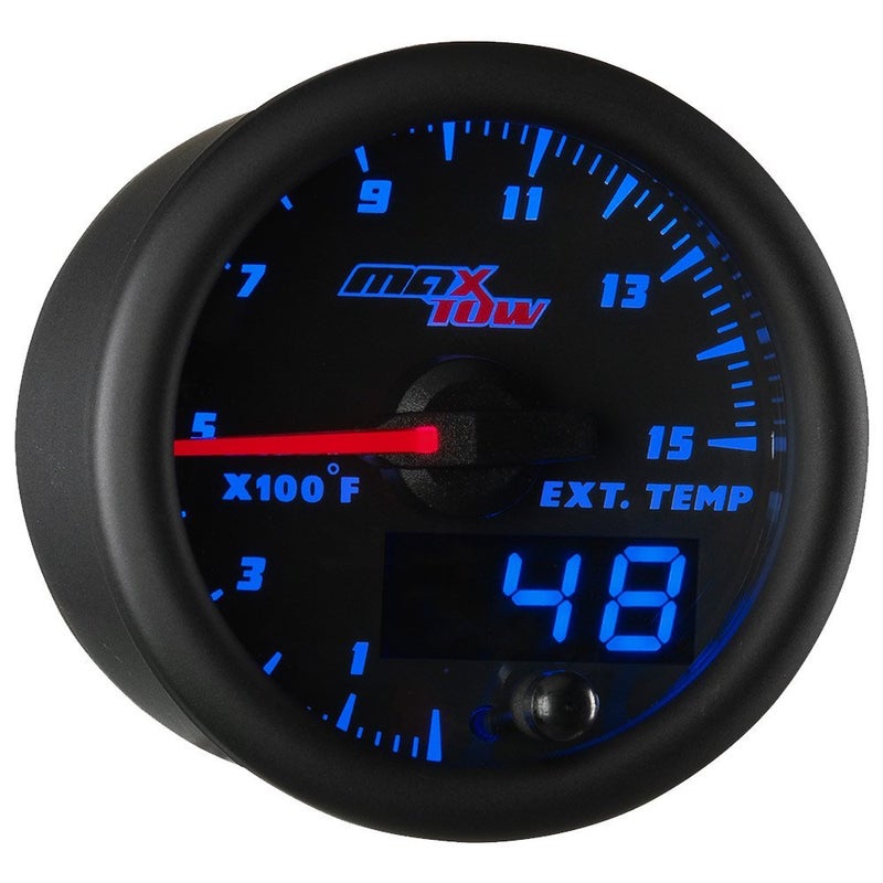 MaxTow Double Vision 1500 F Pyrometer Exhaust Gas Temperature EGT Gauge Kit - Includes Type K Probe - Black Gauge Face - Blue LED Dial - Analog & Digital Readouts - for Diesel Trucks - 2-1/16" 52mm - Image 1